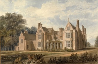 South West View of Bourn Hall, Cambridgeshire, the Seat of the Earl Delawarr, England, digitally