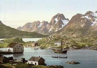 Raftsund, the waterway between Lofoten and Vesteralen, Digermulen, Lofoten, Norway, View from 1885,