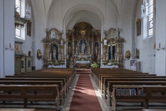 Interior with altar of the baroque church of St Kilian, Pretzfeld, Upper Franconia, Bavaria,