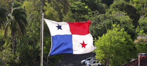 Panama Flag proudly waving in Panama Canal