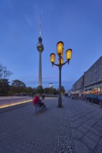 Berlin television tower and lantern at dusk, Rathausstraße, Berlin, capital city, independent city,