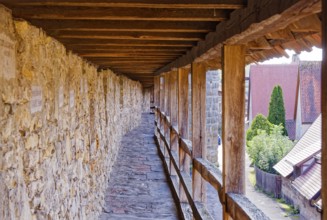 Walkway on the town wall on the east side of the old town centre of Rothenburg ob der Tauber.