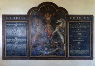 Ten Commandments prayer board and Royal Coat of Arms, church of Saint George, Ogbourne St George,