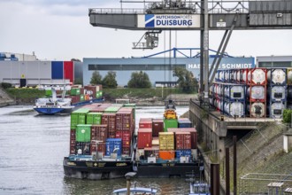 Port of Duisburg Ruhrort, Container freighter being loaded and unloaded at DeCeTe, Duisburg