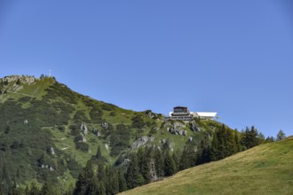 View from the south to the summit of the Jenner with the newly built mountain station of the Jenner