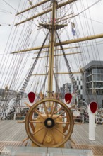 Steering wheel, sailing ship, training ship Germany, Bremerhaven, Germany, Europe