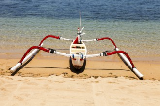 Fishing outriggers on the beach of Sanur, Bali, Indonesia, Asia