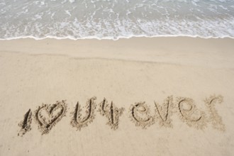 I Love You Forever written in the sand, beach, Camargue, Provence, South of France