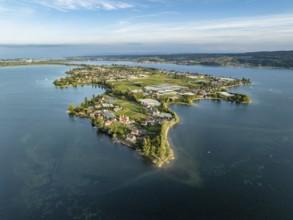 Aerial view, of the north-western tip of the island of Reichenau in Lake Constance, with the