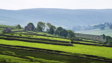 Farms over North Pennines, Cumbria, Durham, Northumberland, North Yorkshire, England, United