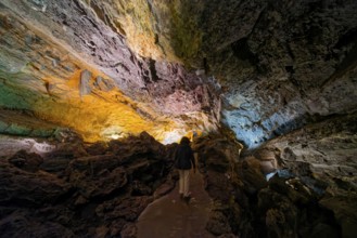 Lava tunnel Cueva de los Verdes with the light installation by Jesús Soto, Costa Teguise,