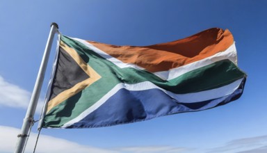 Flags, the national flag of South Africa flutters in the wind