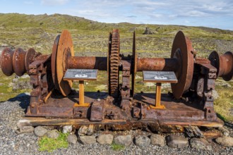 Memorial of the ship Clyne Castle, stranded at the sandy beach of the southern icelandic coast,