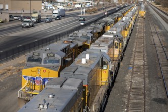 Grand Junction, Colorado - Union Pacific locomotives parked in a rail yard.