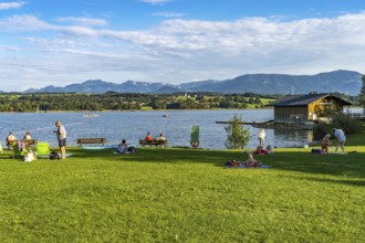 Bathing area at Lake Simssee near Krottenmühl, Söchtenau, Bavaria, Germany, Europe