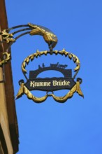 Historic old town, pub sign, Krumme Brücke restaurant, restaurant, university town, Tübingen,