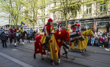 Riders of the Wiedikon guild, parade of historically costumed guild members, Sechseläuten or