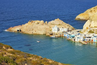 Firopotamos village, high angle view, Firopotamos, Milos Island, Cyclades Islands, Greece, Europe