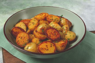 Baked new potatoes, with butter and dill, homemade, no people