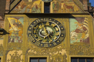 Astronomical clock, Ulm town hall, east side, Ulm, Swabian Alb, Baden-Wuerttemberg, Germany, Europe