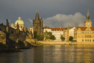 Vltava River with Charles Bridge, Karluv most, Old Town Bridge Tower, Bedrich Smetana Museum in the