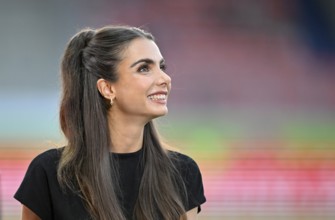 TV presenter Lea Wagner, portrait, smiles, Voith-Arena, Heidenheim, Baden-Württemberg, Germany,