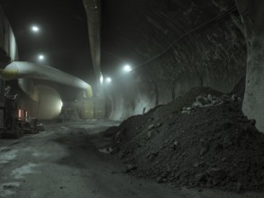 Debris in a tunnel section in construction lot H41, Brenner Base Tunnel, Zenzendorf, Tyrol,