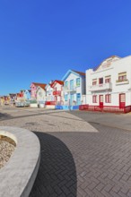 Brightly painted beach homes, Costa Nova do Prado, Aveiro, Portugal, Europe