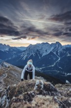 Trail running on the Grubigstein in the Tiroler Zugspitzarena in Tyrol in the Alps in Austria