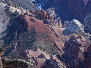 Colorful rock formations in the Valle Lunar, section of the Jeinimeni National Park, Patagonia,