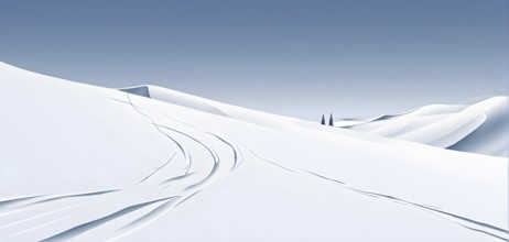 Simplified representation of ski tracks on a pristine snowy slope, created with bold, clean lines,