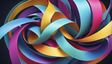 Illustration of abstract minimalist ribbon designs that rotate and change colors, creating a rhythm