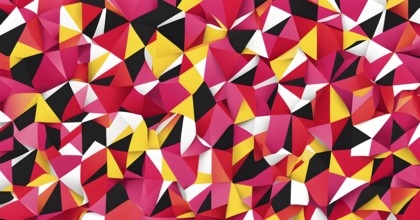 Abstract pop art illustration background in vibrant yellow, pink and red, minimalist wallpaper, AI