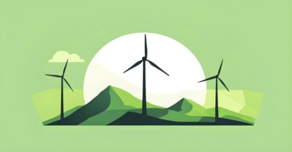 Windmill as symbol for green energy, minimalist abstract wallpaper illustration background, AI