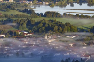 Panorama from Tegelberg to Schwangau and the Forggensee, Ostallgäu, Allgäu, Swabia, Bavaria,