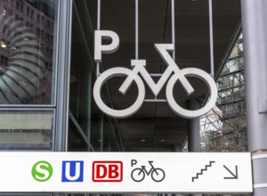 Access to the car park for bicycles, redesigned Potsdamer Platz station, Sony Center, Berlin,