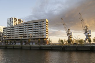 Modern residential building on Strandkai, Überseequartier, Hafencity, Hamburg, Germany, Europe