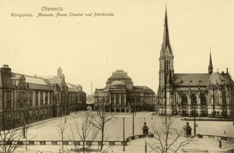 Königsplatz, Museum, Neues Theater, Petrikirche, Chemnitz, 1911, Saxony, Germany, digitally