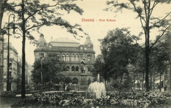 Old Town Hall in Chemnitz, 1911, picture postcard, Saxony, Germany, digitally enhanced reproduction