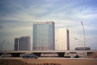 Modern architecture street system skyscrapers Brasilia, Federal District, Brazil in 1962