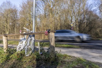 Ghost bike on Kalkumer Schlossallee in Düsseldorf-Kalkum, where a cyclist was hit and killed by a