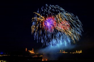 DEU Saxony Dresden 11th Dresden Castle Night Fireworks at Albrechtsberg Castle