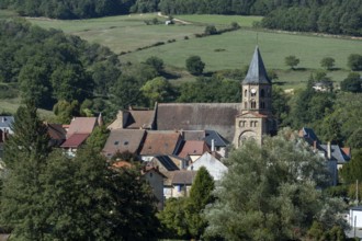 Combrailles region. Menat village, the Benedictine Abbey (12th century), Puy de Dome department,