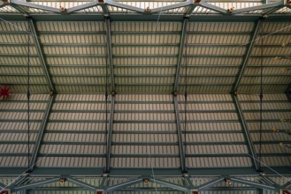 Wooden ceiling of the neo-Gothic church, built around 1860, Köndringen, Baden-Württemberg, Germany,