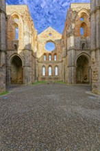 Transept and choir, ruins of the Cistercian Abbey of San Galgano, Abbazia San Galgano, Gothic,