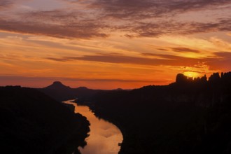 DEU Saxony Bad Schandau Sunset at the Kleine Bastei in the Schrammstein area