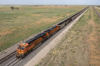 Roggen, Colorado, A Burlington Northern Santa Fe freight train carrying coal east of Denver