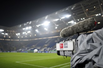 TV camera, outdoor microphone, logo, Bundesliga, SportCAST, PreZero Arena, Sinsheim,