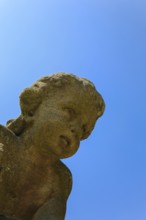 Putto, putto, sculpture, stone sculpture, detail, child's face, naked child figure, Grafeneck