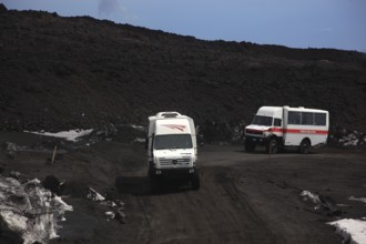 Etna, Etna volcanic landscape, bus transfer from the lift station, Sicily, Italy, Europe